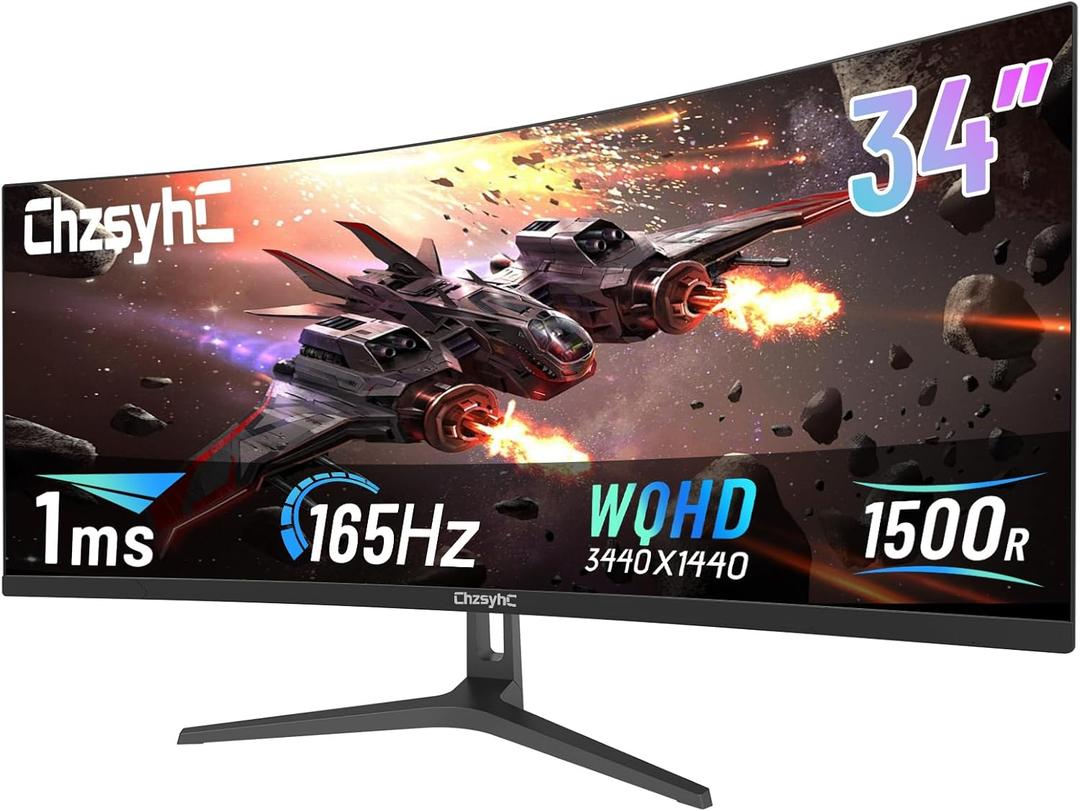 ChzsyhC 34 Inch Ultrawide Curved Gaming Monitor - WQHD 3440x1440p, 165Hz, 120% sRGB, FreeSync, VESA Mountable (DP&HDMI Cable Incl.) - Immersive PC Monitor for Gamers & Professionals, Black