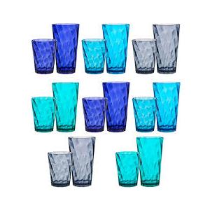US Acrylic Optix Plastic Reusable Drinking Glasses (Set of 16) 14oz Rocks & 20oz Water Cups in Clear | BPAFree Tumblers, Made in USA | TopRack Dishwasher Safe