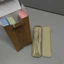 Reusable Travel Utensils Set with Case, 4 Sets Wheat Straw Portable Knife Fork Spoons Tableware, Eco-Friendly BPA Free Cutlery for Kids Adults Picnic Camping Utensils(Green, Beige, Pink, Blue)