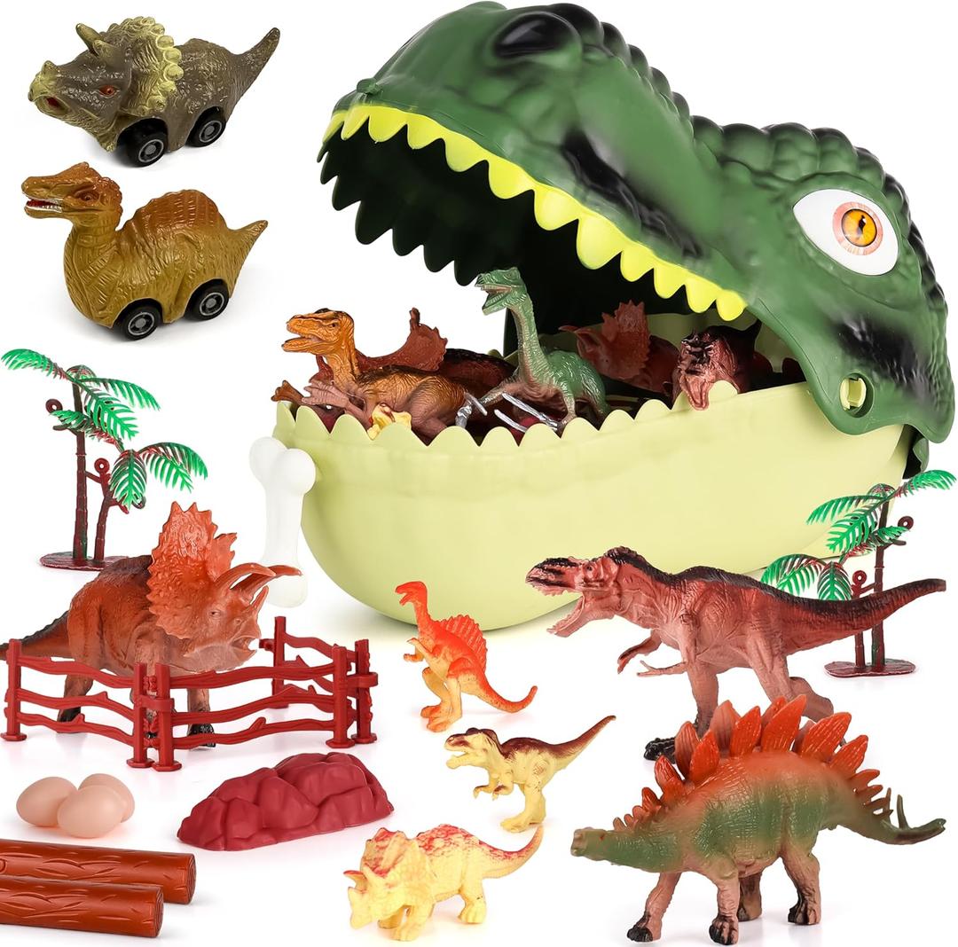 Dinosaur Toys for Kids 3-5 - Realistic Dinosaur Figures Including 2 Pullback Dinosaur Cars - Dinosaur Toys for Toddlers & Kids - Toy Dinosaur Playset Gift for 3, 4, 5, 6, 7 Boys & Girls