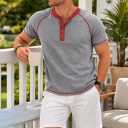 AlRithms Men's Short Sleeve Henley T-Shirt (US, Alpha, Large, Regular, Regular, Light Grey) (Gray, L)
