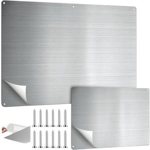 MorningRo 2 Pack Magnetic Board for Wall for Magnets 17.5" x 11.5" and 9.5"x 6.5" Stainless Iron Plate with Back Adhesive Mounting Screws for Bulletin Board Magnets Spice Jar Wall Fridge Display