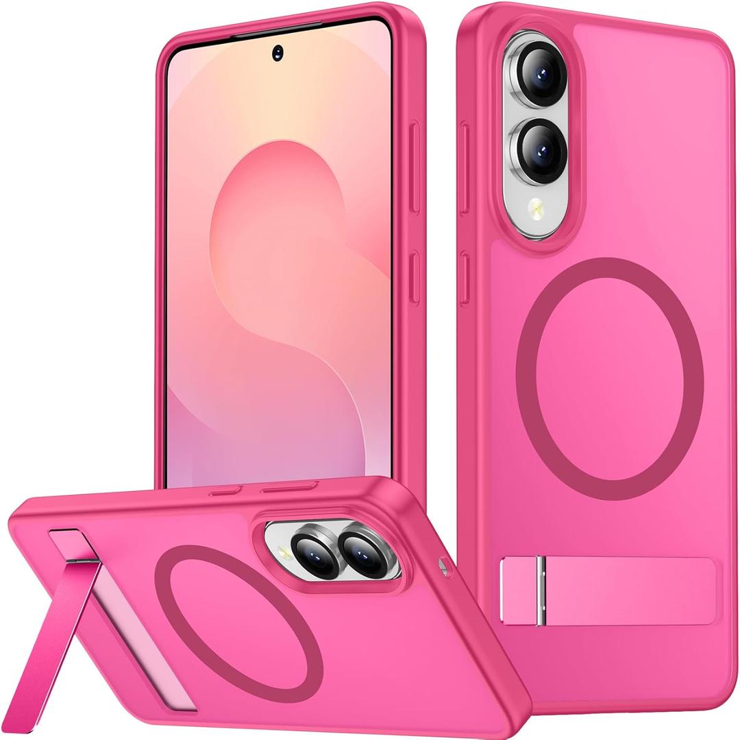 SPIDERCASE Magnetic for Samsung Galaxy S25 Edge Case, [3 Stand Ways][ Military Grade Drop Protection] with Invisible Stand Shockproof Slim Case for S25 Edge 5G,Rose Red