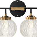 Ribbed Glass Vanity Lights Bathroom Light fixtures Over Mirror Mid Century Modern Wall Sconce Clear Glass Globe Shade Matte Black Gold Wall lamp for Kitchen Powder Room Over Mirror
