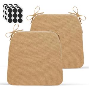 Chair Cushions for Dining Chairs - 17" x 16" x 2" D-Shaped Indoor Seat Cushions - Non Slip Chair Pads with Removable Ties and Washable Cover Set of 2 - Chair Leg Pads Included - Khaki, Pack of 2