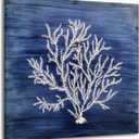 Yihui Arts Nautical Canvas Wall Art Hand Painted Navy Blue and White Coastal Painting Modern Abstract Tree Artwork for Living Room Bedroom Hall Way Decor (20L" x 20W")