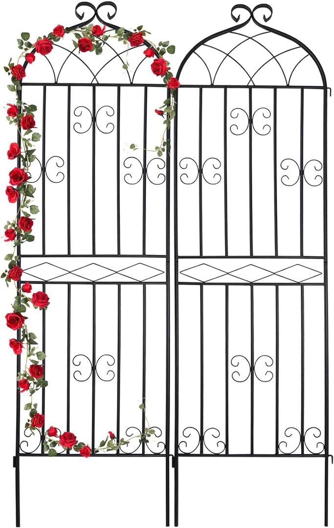 2 Pack 70.8" H x 19.7" W Arched Metal Garden Trellis for Climbing Plants Outdoor, Tall Rust-Resistant Decorative Climbing Rose Trellis Perfect for Roses, Vines, Vegetables, Flowers, Black