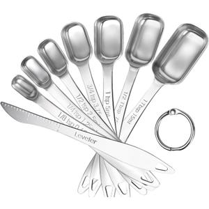 U-Taste Narrow Square Measuring Spoons: 18/8 Stainless Steel Kitchen Measure Teaspoon Tablespoon with Leveler, Polygon Rectangular Metal Jar Scoop for Baking Cooking, Coffee, Spice, Powder (Set of 8)