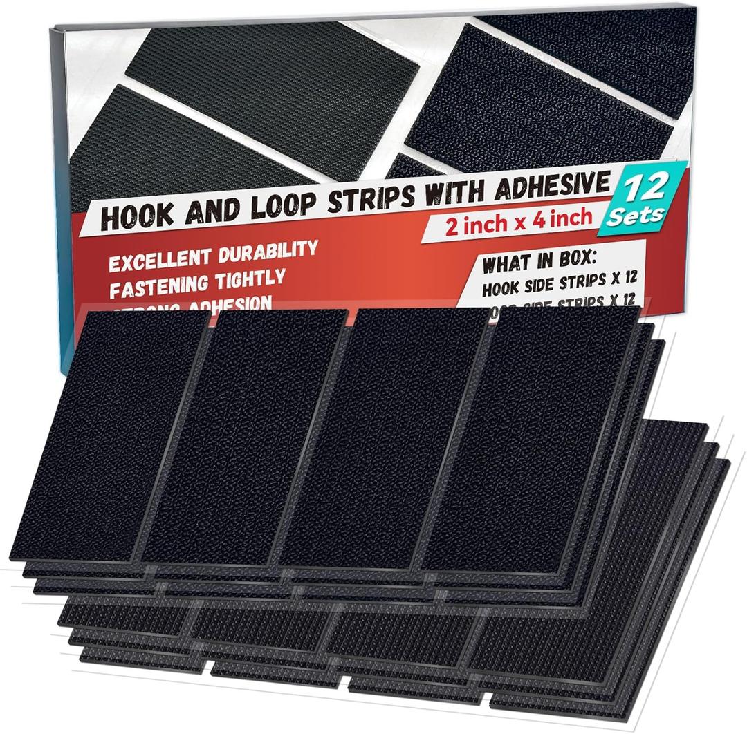 2 x 12 Sets Heavy Duty Nylon Hook Loop Strips Waterproof. Strong Adhesion Yet Residue Free Fabric Fastener, for Indoor and Outdoor Use, 2 x 4 Inch
