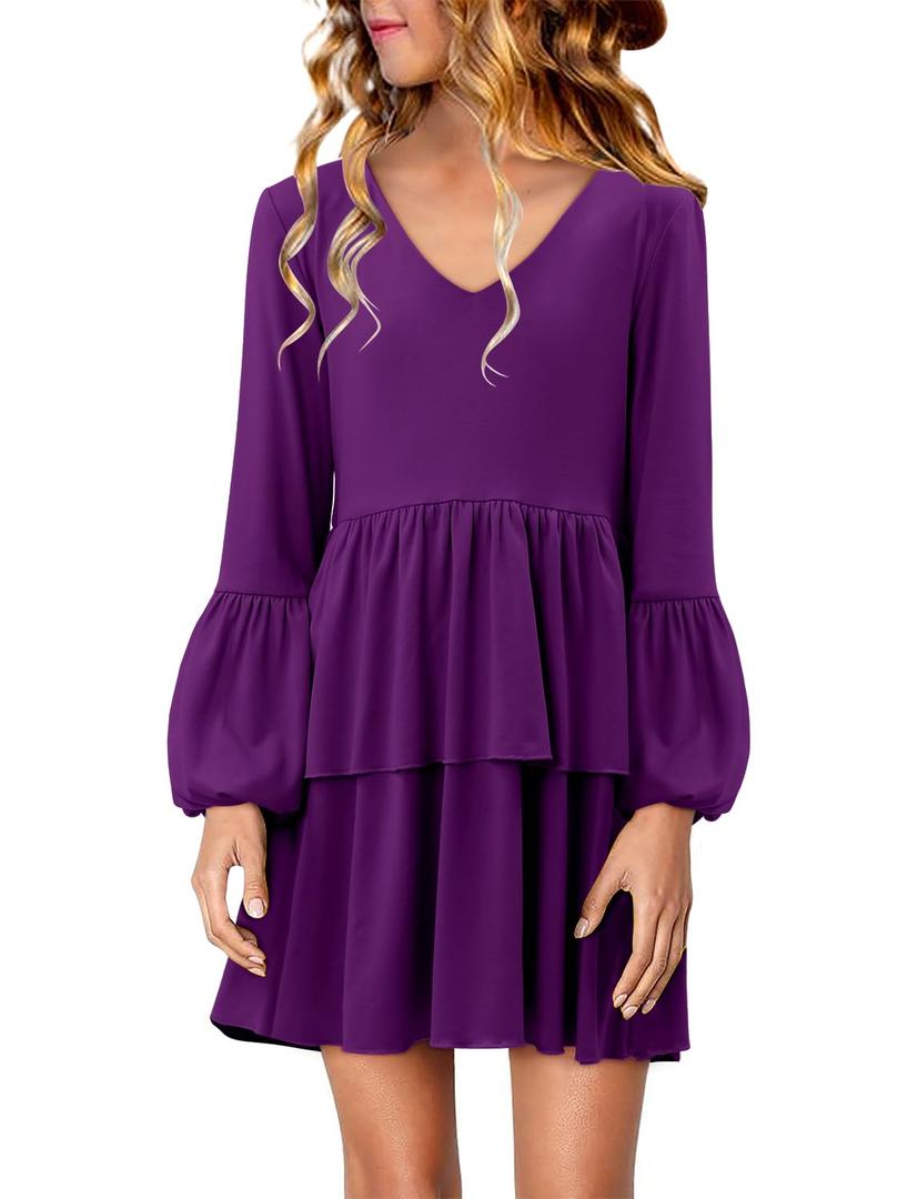 storeofbaby Purple Dress for Girls Casual Long Sleeve Elastic Waist Dresses Purple 8-9 Years (Purple)