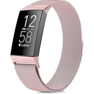 Amzpas Mesh Wristband for Fitbit Charge 4/3 - Stainless Steel with Magnet Clasp for Women & Men