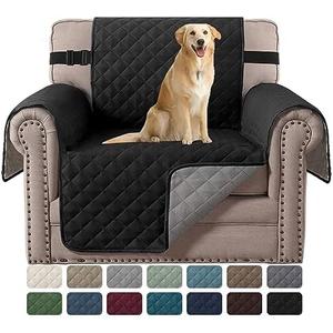 H.VERSAILTEX Reversible Chair Covers Water Repellent Chair Slipcover for Dogs Pets Furniture Protector Cover with Elastic Strap Durable and Washable Seat Width Up to 21"(Armchair, Black/Grey)