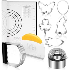 Stainless Steel Pastry Cutter, Biscuit Dough Cutter and Dough Blender Set, Silicone Baking Pastry Mat, Dough Scraper, Cookie Cutters& Pastry Utensils 