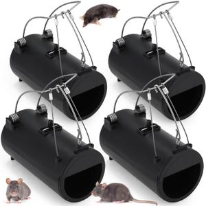 Qualirey 4 Pack Black Hole Gopher Trap 6.7 Inch Tunnel Mole Traps Gopher Killer Outdoor Vole Traps Rodent Rat Stations Reusable for Lawn Yard Garden