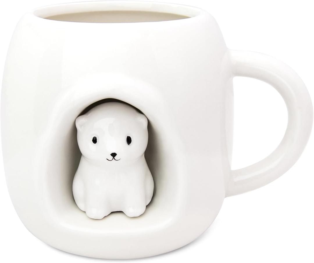 14 Ounces Polar Bear Coffee Mug  Cute 3D Ceramic Tea Cup for Men & Women  Novelty Gift for Couples, Kids, and Friends