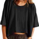 Tankaneo Womens Oversized T-Shirts Cropped Summer Casual Short Sleeve Loose Fit Tee Tops (Medium, Black)