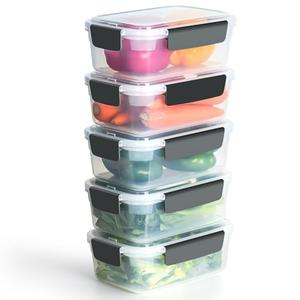 YORY 7 cup Plastic Food Storage Containers with Lids Nestable Freezer Dishwasher Safe Rectangle Meal Prep Container Set,5-Pack