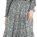 Women's Vintage Floral Print Long Sleeve Dress with Lace Collar and V-Neck Design Mid-Length A-Line Dress M