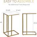 Possile C Shaped End Table Set of 2, Small Side Table for Sofa and Bed, Couch Tables That Slide Under, Snack Side Table for Living Room, Bedroom, White Faux Marble and Gold