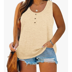 Womens Plus Size Tank Tops Summer Sleeveless Henley T-Shirts Tops Casual Button Down Tunics Shirts Size M
