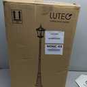LUTEC Outdoor Solar Lamp Post Light, Dusk to Dawn Waterproof Pole Light with Patterned Glass, Exterior Vintage Black Solar Powered Street Light Fixtures for Garden, Patio, Pathway, Yard