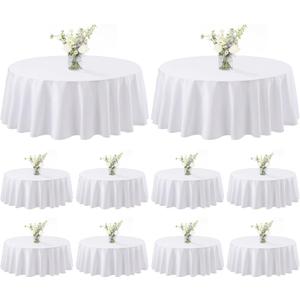  joybest 10 Pack Round Tablecloths - 60 Inches in Diameter White Table Cloth Fit 20 to 42 Inches Tables, Washable Polyester Fabric Table Cover for Dining, Buffet Party, Wedding