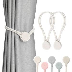 NICEEC 2 Pack Strong Magnetic Curtain Tiebacks Wooden Medal Shape Decorative Drape Tie Backs Natural Cotton Rope Hand-Woven Curtain Holdbacks for Home & Office Draperies Decor (Beige)