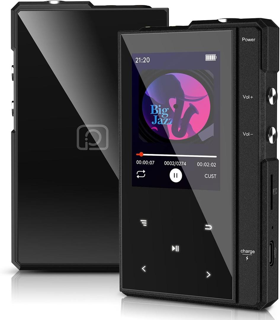96GB MP3 Player with 90 Hours Long Battery Life,Bluetooth 5.0,Phinistec Z6 Digital Audio Player with Sturdy and Durable Metal Frame, 2.4'' IPS Glass Screen,FM Radio (Black, 96, GB)