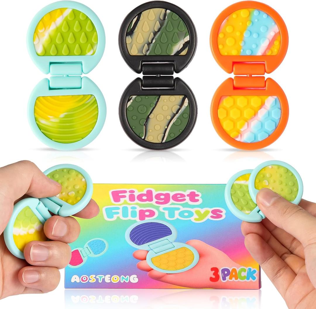 Fidget Toys Adults, Sensory Toys for Kids with Autism, Anxiety Relief Items for ADHD Stress Relief, Fun Fidgets for Teens Textured & Flip Slider (3pcs-Camo(Black+Orange+Blue))