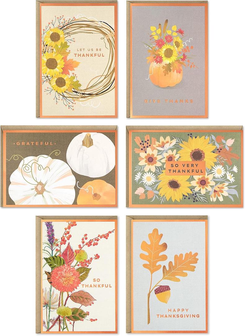 Hallmark Thanksgiving Cards Assortment, Thankful (36 Assorted Cards with Envelopes) (4" x 6", Thankful, Fall Designs)