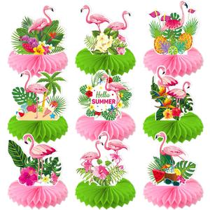 JOJO FLY 9 Pcs Flamingo Centerpieces for Tables Hawaii Luau Honeycomb Centerpieces Flamingo Birthday Decorations Tropical Aloha Party Table Toppers Summer Pool Beach Party Supplies