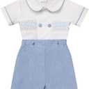 ODASDO Baby Boy Smocked Outfit Toddler Kids Short Sleeve Shirt and Shorts Set for Birthday Party Cake Smash Wedding Baptism, Size: 3T