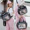 Clear Beach Bag Travel Tote Transparent Backpack for Women Girls Stadium Approved Crossbody Messenger Shoulder Handbag (Black)