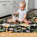 3x5 Entryway Rug Non Slip, Black Washable Floral Area Rug for Bedroom Playroom, Soft Vintage Carpet with Rubber Backing, Stain & Fade Resistant, Low Pile Flower Mat Modern Farmhouse Decor