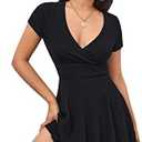 Verdusa Women's A Line Wedding Guest Dresses V Neck Short Sleeve Fit and Flare Dress XL