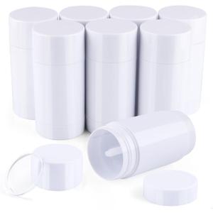 8 Pcs 2.5oz/75ml Plastic Deodorant Container Empty Round Twist-Up Deodorant Bottle Bottom Filling Lip Balm Tubes for DIY Lipstick Crayon Chapstick Cosmetic - White
