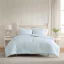 Laura Ashley - Queen Comforter Set, Striped Cotton Bedding with a Naturally Soft Feel, 3 Piece Bed Set with Matching Pillowcases (Dilly Dally Stripe Blue)