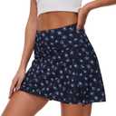 Lightbare Womens Tennis Skirts High Waisted Mini Golf Skirt with Shorts Pockets Side Slit Skort Quick Dry for Athletic (X-Small Short, Navy Floral)