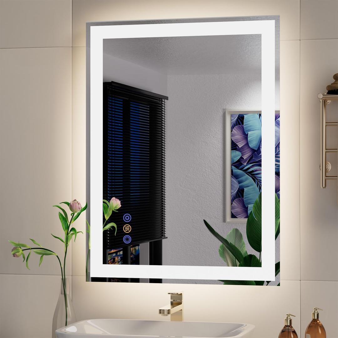24"x 32" LED Mirror for Bathroom, Front and Backlit Controlled Separately LED Smart Mirror, Wall LED Vanity Mirror with Lights, Stepless Dimmable, Anti Fog, Memory LED Bathroom Mirror(UL ETL) (32"L x 24"W)