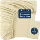 LANE LINEN Twin Fitted Sheets, 100% Organic Cotton 2-Piece Set (1 Fitted Sheet, 1 Pillowcase), Percale Weave, Bottom Sheet, Soft, Breathable, Fits Mattress Upto 15' Deep - Vanilla (No Flat Sheet)