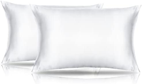 Small Pillow Cases 2 Pack Mini Pillow Cases 14x20 Breathable Silky Soft Toddler Pillow Cover Satin White Travel Size Pillow Cases Envelope Style