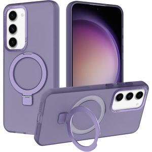 ZIYE Magnetic for Samsung Galaxy S23 Case with Stand[Compatible with MagSafe]Shockproof Magnetic Kickstand Slim Translucent Cover for Samsung Galaxy S23 Case with Ring Stand,Purple