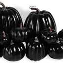 vensovo 12 Pcs Assorted Black Plastic Pumpkin Decorations - Fall Home Decor for Thanksgiving, Halloween, Wedding & Party, DIY Craft Artificial Fake Foam Pumpkins for Table Centerpiece