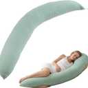 Pregnancy Pillow for Side Sleeping, 74 Inch C Shaped Long Body Pillow, Sleep Bolster Pillow, Maternity Body Pillow with Removable Cover, Soft and Supportive, Light Green, 74.8"