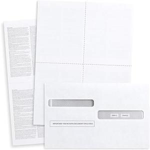 100 W2 Forms 2025 with Envelopes, Blank W2 4 UP Tax Forms, Compatible with QuickBooks, Sage and other programs, Ideal for E-Filing, Laser or Inkjet Printers, 100 Sheets and 100 Self Seal Envelopes