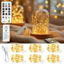 ZSJWL 6 Pack Rechargeable Fairy Lights with Remote & DIY Timer, 7Ft 20LED Mini Battery String Light, Twinkle Silver Copper Wire Lights for Wedding Party Bedroom Christmas Table Decoration(Warm White)