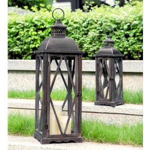 Perfnique Farmhouse Outdoor Lanterns for Patio, Set of 2 Rustic Lanterns Decor, Vintage Hanging Candle Holder Decorative for Porch, Garden, Yard, Indoor (No Glass, Dark Brown)