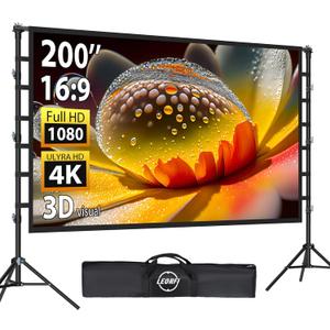 200 Inch Outdoor Projector Screen with Stand: LEORFI Large Projection Screen with Adjustable Tripod, Front & Rear Projection Wrinkle-Free Movie Screen with Transport Bag for Backyard Movie Night