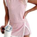 EVALESS 2 Piece Sets for Women Summer Outfits Ribbed Knit Tank Top and Split Lined Skirt Two Pieces Lounge Matching Set (X-Large, Pink)