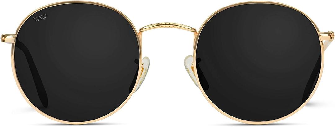 WearMe Pro - Reflective Lens Round Trendy Sunglasses (Gold Frame / Black Lens)